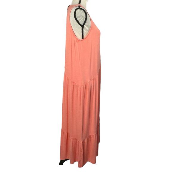 Alfani Medium Tiered Midi Dress Sleeveless Round Neck Keyhole Coral New - Picture 3 of 9